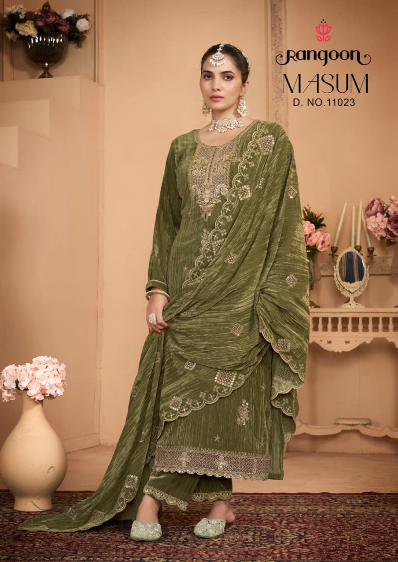Masum By Rangoon Crush With Fancy Beads Work Top With Bottom Dupatta